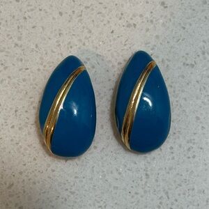 Vintage 80’s Blue & Gold Clip On Earrings